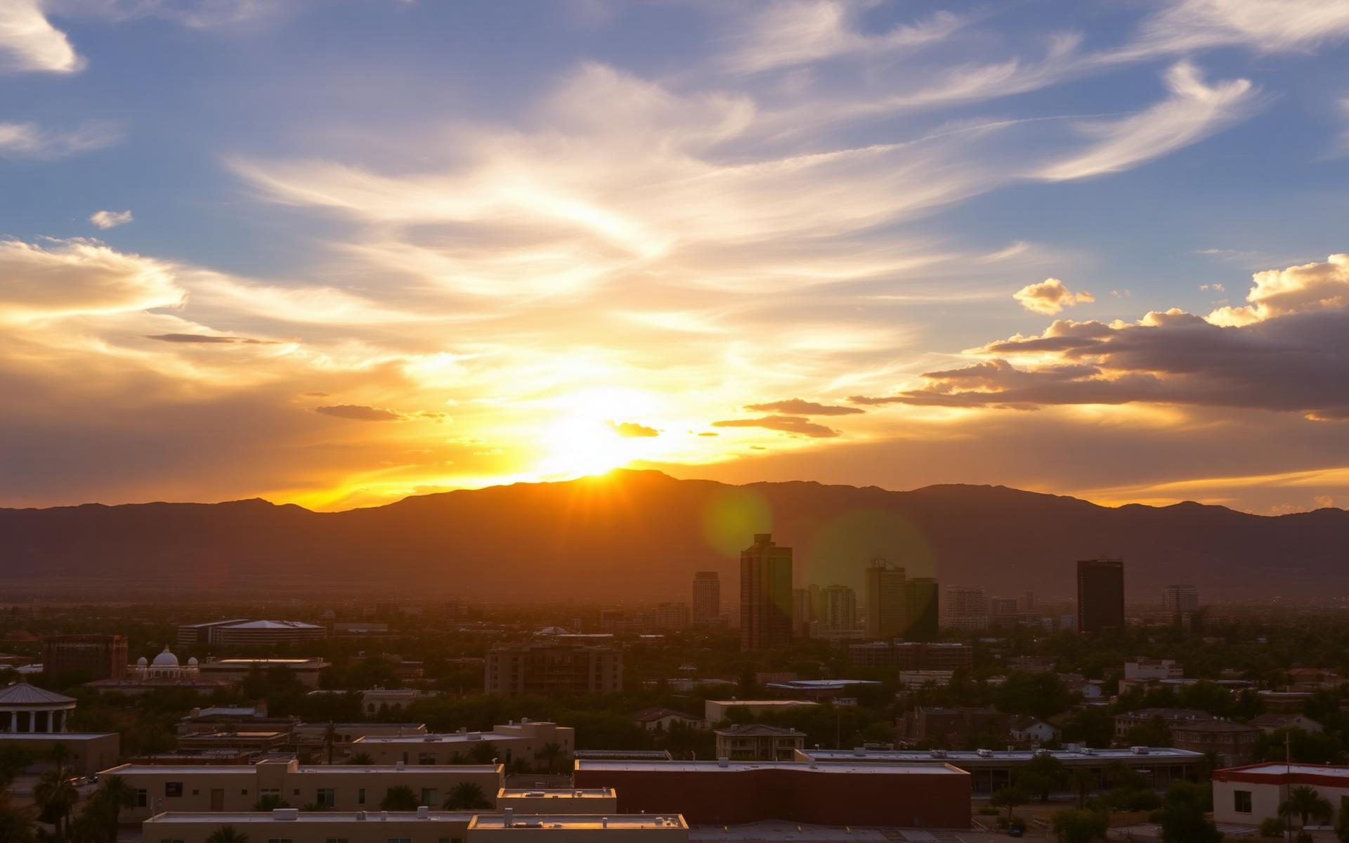 El Paso skyline at sunset with Franklin Mountains